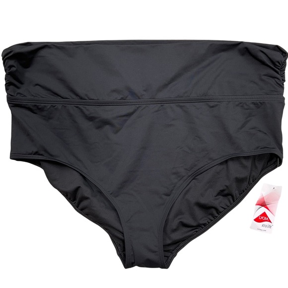 Lands End Swim Bottom‎ Women 2X 20W-22W Black Ruched Lycra Full Coverage NWT - Picture 1 of 8